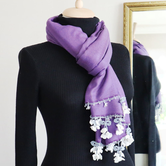 [Resale] OYA Pashmina shawl [Flower of Wind] Violet 第4張的照片