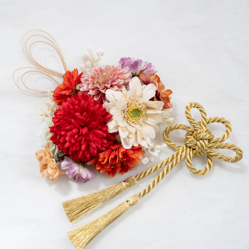 成人式振袖髪飾り/ダウンMピンクベージュ】ヘッドドレス＆組紐ゴールド