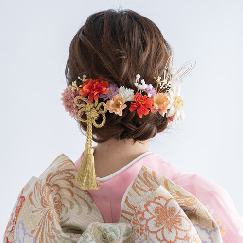 成人式振袖髪飾り/ダウンMピンクベージュ】ヘッドドレス&組紐 成人式振袖髪飾り/ダウンMピンクベージュ】ヘッドドレス&組紐