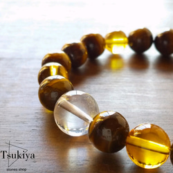 ☆*ﾟ タイガーアイとシトリンに大玉クォーツのブレスレット メンズ