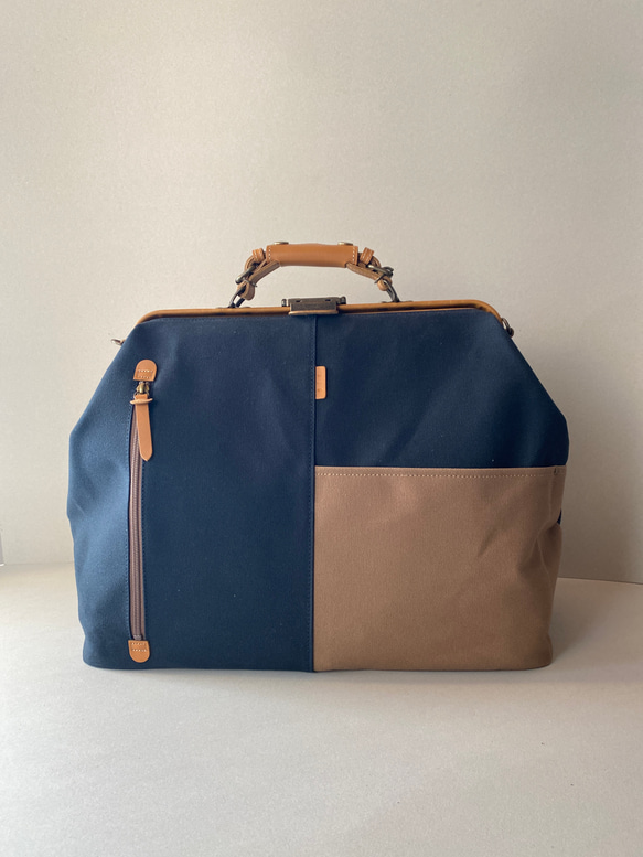 8号帆布 ダレスボストンバック ツートンカラー 紺×モカ ボストンバッグ