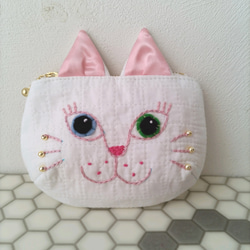 受注制作】Dカン付き！お洒落猫ポーチbaby 黒猫 小銭入れ・コイン