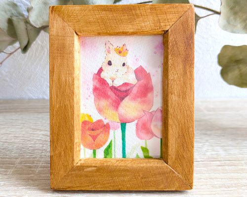 手のひらアート【チューリップとうさぎ】 複製原画 ギフト 入園 卒園