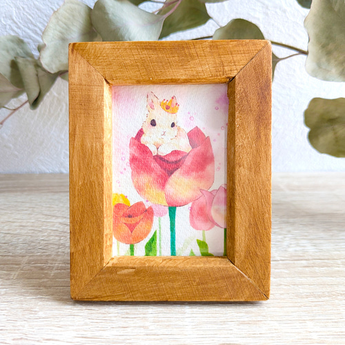 手のひらアート【チューリップとうさぎ】 複製原画 ギフト 入園 卒園