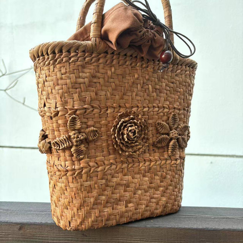 ハンドメイド 山葡萄 網代編み かごバッグ 山葡萄籠バッグ 手作り 山葡萄かごバッグ 手作り 山葡萄籠バッグ 網代編み・花編み 内布あり