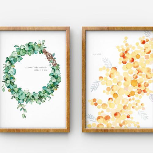 A4「ミモザ」＆「ユーカリ・リース」のセット【お得な2枚組