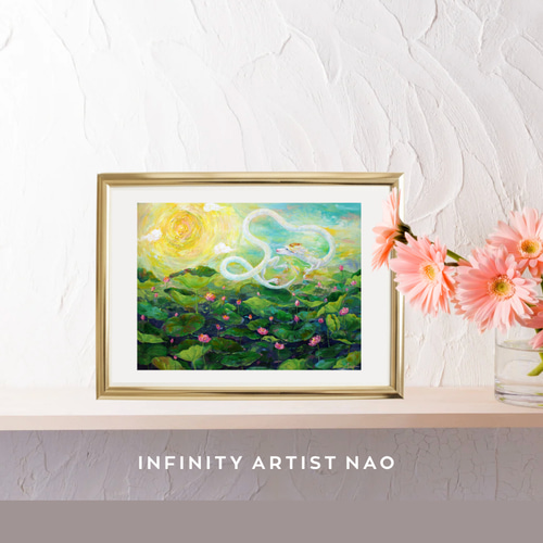 玄関｜飾るお守り】「空を舞う白龍神と蓮庭園」リビング アート