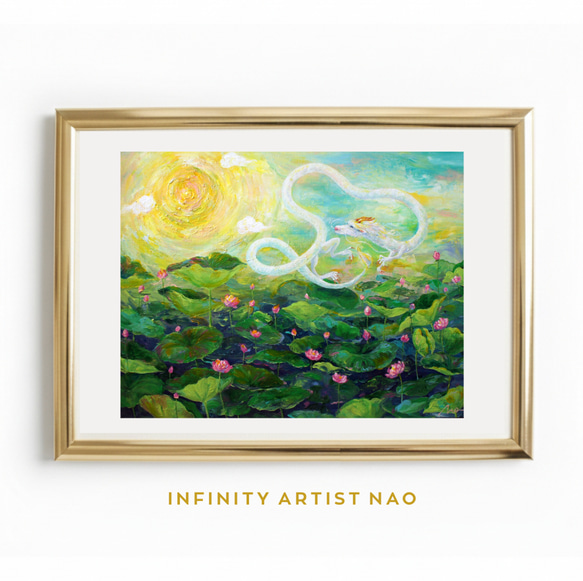 玄関｜飾るお守り】「空を舞う白龍神と蓮庭園」リビング アート