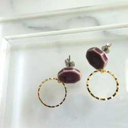 八角形金環陶瓷耳環/耳環（紫色） 第4張的照片