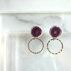 八角形金環陶瓷耳環/耳環（紫色） 第1張的照片