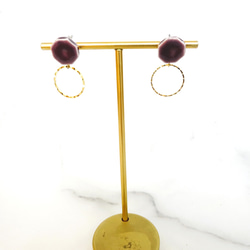 八角形金環陶瓷耳環/耳環（紫色） 第5張的照片