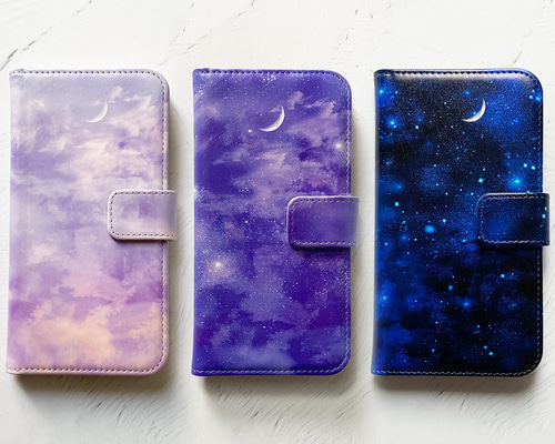 【Harper & Blake】UK発★手帳型スマホケース Moon/夜空月海波雲 スマホケース 手帳型 海に浮かぶ月 おしゃれ 星空 宇宙 夜空