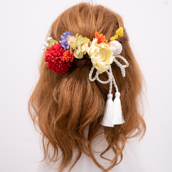 【卒業式袴髪飾り ハーフアップG】桜ヘッドドレス＆組紐ゴールド成人式前撮り卒園式 赤・ピンク・白の卒業式袴・桜の髪飾り】ハーフアップG
