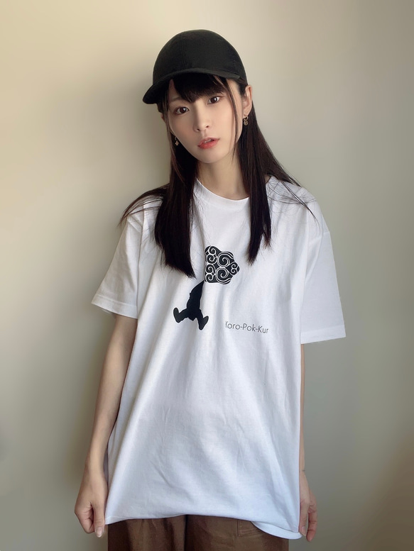 コロポックルTシャツ　白　ユニセックス　(アイヌデザイン) 4枚目の画像