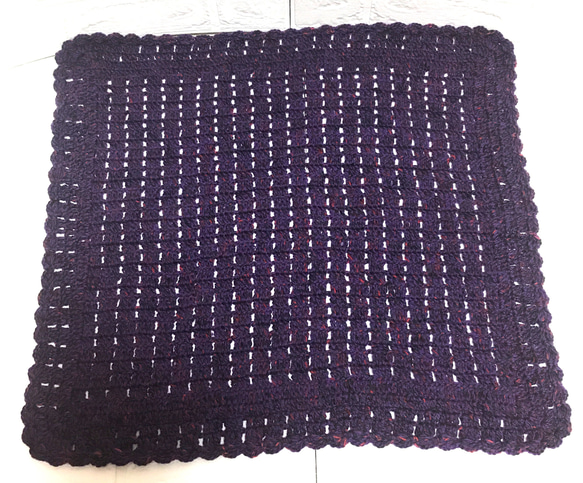 手編み ブランケット＊ひざ掛け★ジバンシィ毛糸で編みました。パープル 1枚目の画像