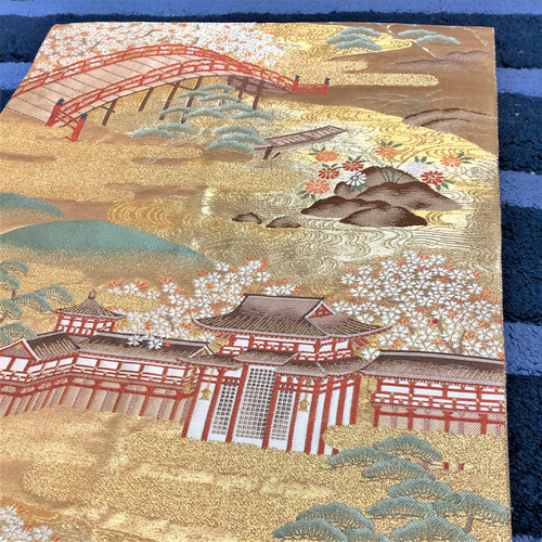 帯の掛け軸 宇治川の畔／タペストリー／壁掛け／飾り／帯リメイク