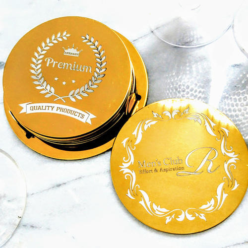 30枚セット ホルダー5点付き『店名・ロゴ刻印、ステンレス製コースター