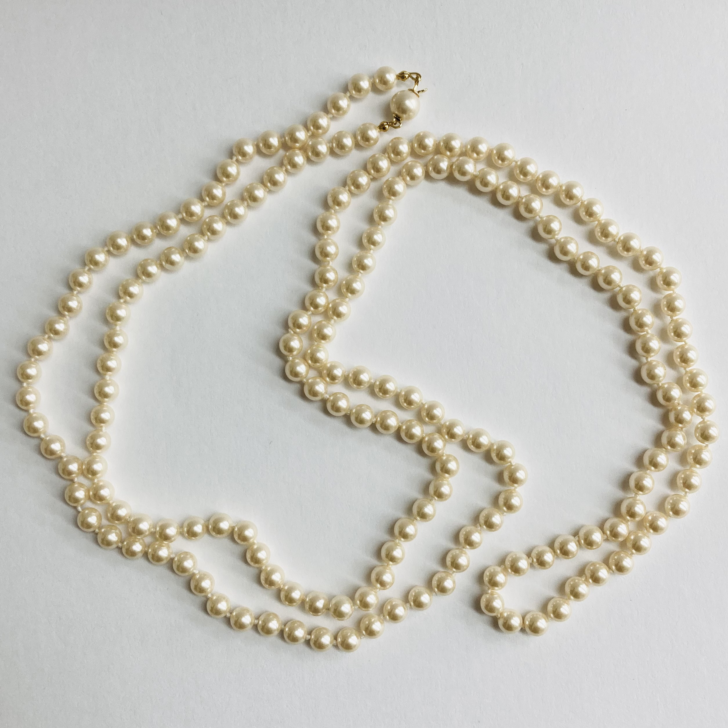 【再販】ガラスパールオールノットロングネックレス/6mm約122cm/Yクリーム/G/made in japan
