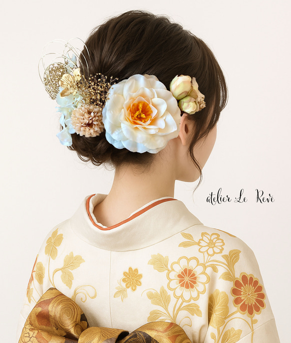 バニラホワイト椿髪飾り 成人式 卒業式 結婚式 振袖 袴 白無垢 色打掛