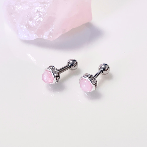 ローズクォーツ 淡いピンク 天然石 ボディピアス 軟骨ピアス 10