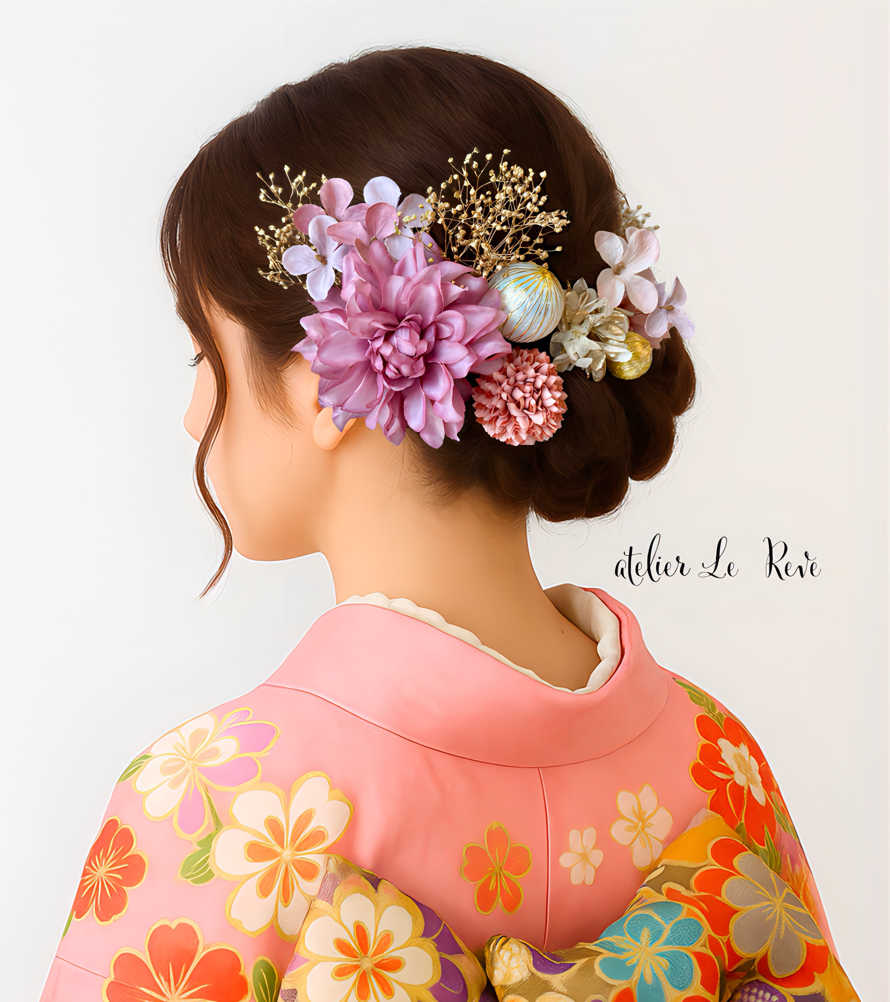 モーブピンクダリア　ホワイトゴールド　和玉髪飾り　成人式　卒業式　結婚式　振袖　袴　色打掛　和装　成人式髪飾り　ピンク