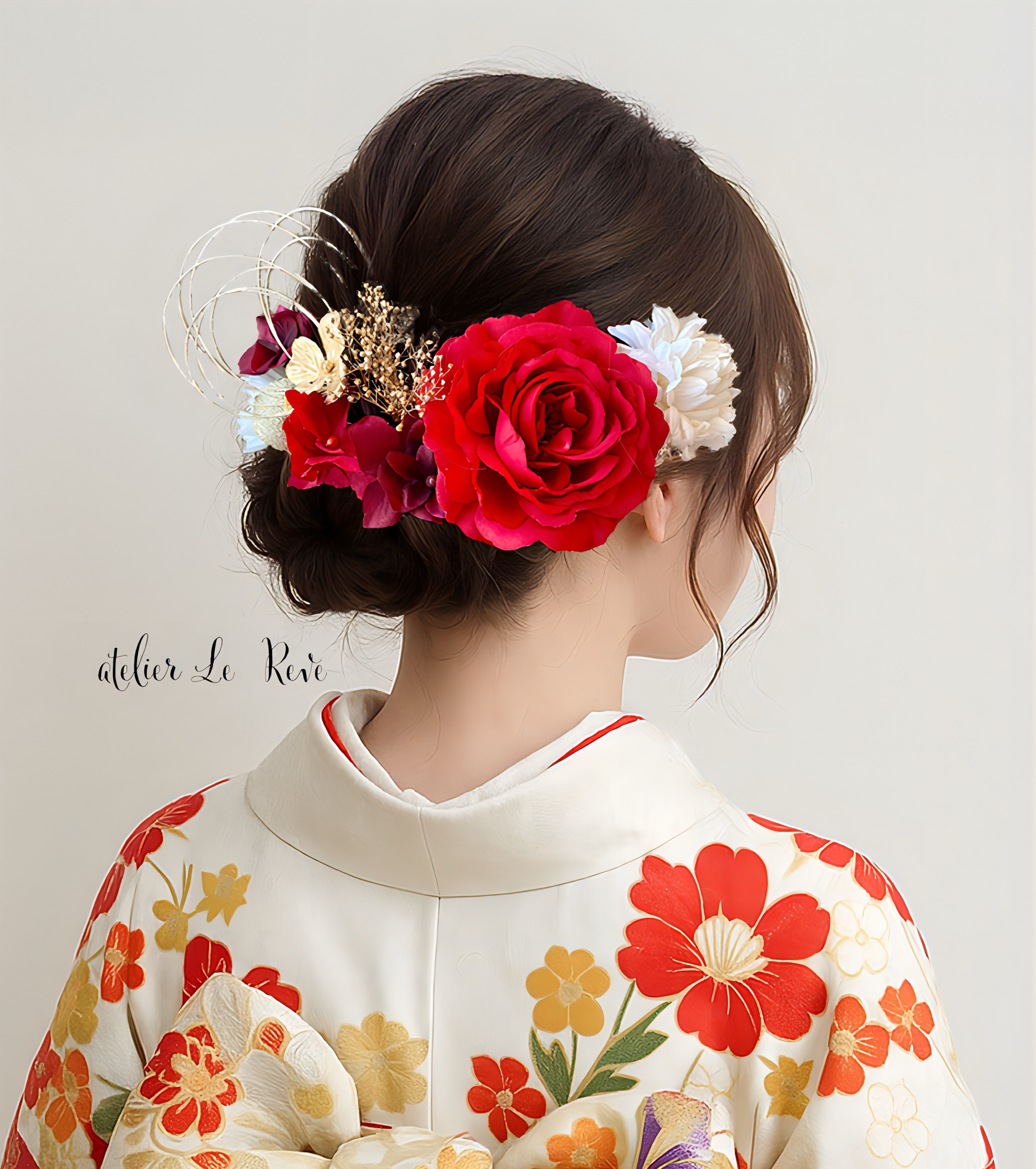 赤椿の髪飾り　成人式　卒業式　結婚式　七五三　振袖　袴　色打掛　和装　成人式髪飾り　卒業式髪飾り　水引　赤　ツバキ