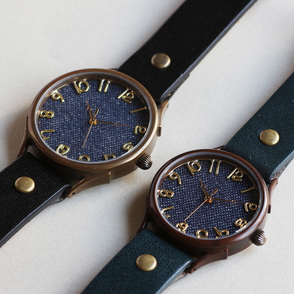 牛仔錶盤一對手錶WB-063 X尺寸L尺寸手工手錶handmade木皮革選擇 第2張的照片