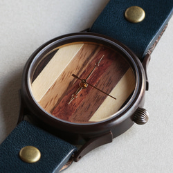 由5種木材WB-081 X尺寸手工表To木皮革製成的大錶盤 第1張的照片
