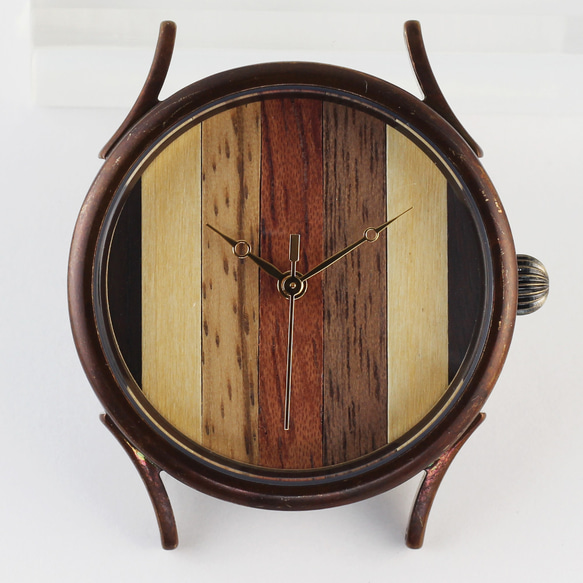 由5種木材WB-081 X尺寸手工表To木皮革製成的大錶盤 第11張的照片
