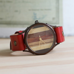 由5種木材WB-081 X尺寸手工表To木皮革製成的大錶盤 第5張的照片