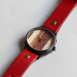 由5種木材WB-081 X尺寸手工表To木皮革製成的大錶盤 第3張的照片
