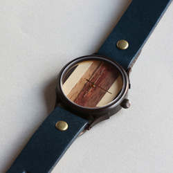 由5種木材WB-081 X尺寸手工表To木皮革製成的大錶盤 第4張的照片