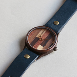 由5種木材WB-082 X尺寸L尺寸製成的一對手錶手工手錶To木皮革 第6張的照片