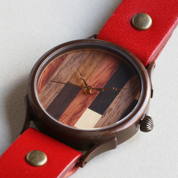 由5種木材WB-082 X尺寸L尺寸製成的一對手錶手工手錶To木皮革 第5張的照片