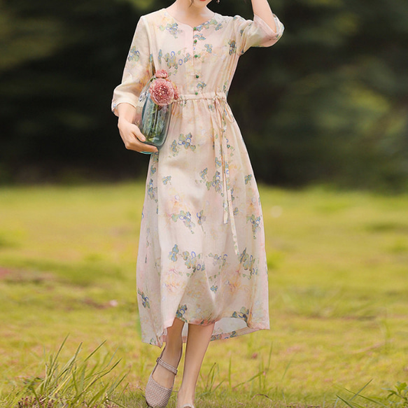 花柄 七分袖 ワンピース サイズ4