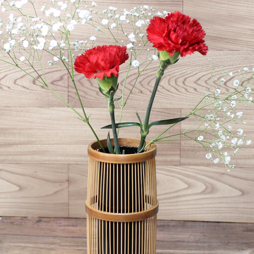 駿河竹千筋細工 花器 しおり 煤竹風加工 伝統工芸の竹細工