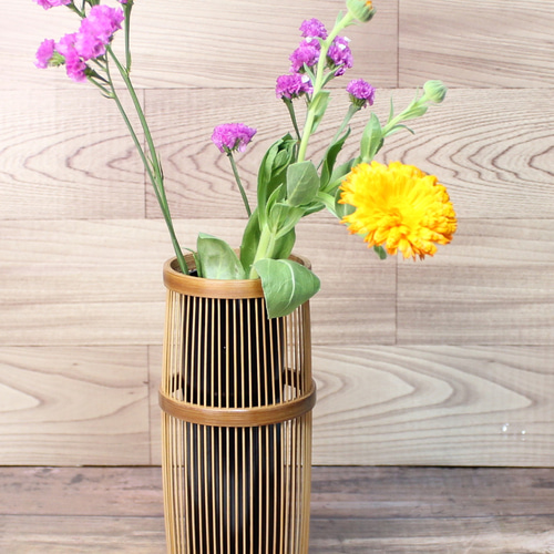 駿河竹千筋細工 花器 しおり 煤竹風加工 伝統工芸の竹細工