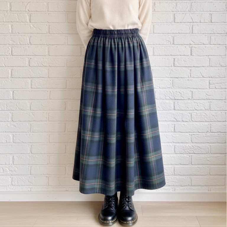 上品ブラックウォッチのロングスカート