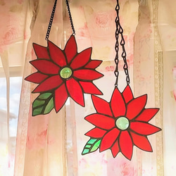 ステンドグラス＊クリスマスのためのサンキャッチャー（ポインセチア