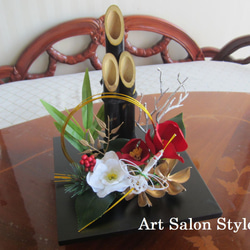 紅白椿と竹のお正月飾り　 4枚目の画像