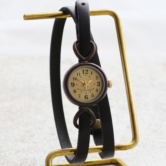 黃銅髮際線臉WB-066日本製造手工手錶可選皮帶顏色 第2張的照片