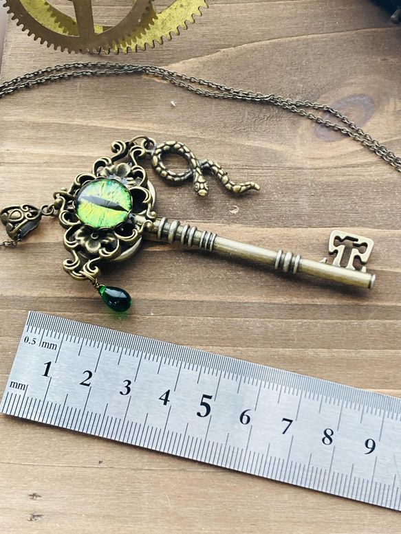 再販✖️11  夜の魔術部　 魔法学校　蛇の寮の鍵　緑の魔眼　ネックレス 4枚目の画像