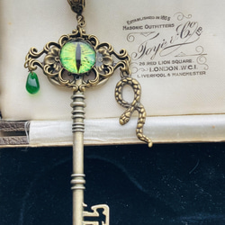 再販✖️11  夜の魔術部　 魔法学校　蛇の寮の鍵　緑の魔眼　ネックレス 6枚目の画像
