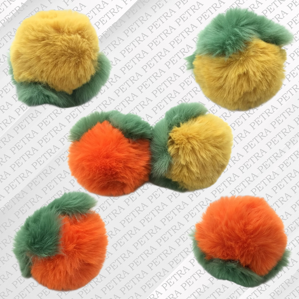 ペトラ【PETRA】ファー柿チャーム　カキチャーム　かわいいファーバッグチャーム　YEL　ボンボン 2枚目の画像