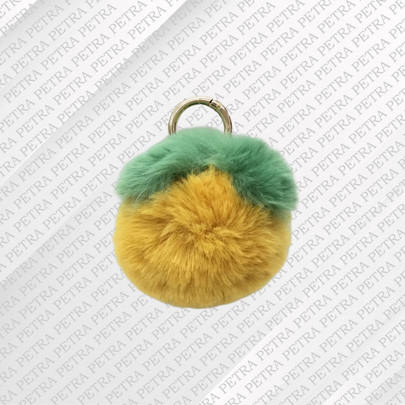 ペトラ【PETRA】ファー柿チャーム　カキチャーム　かわいいファーバッグチャーム　YEL　ボンボン 1枚目の画像