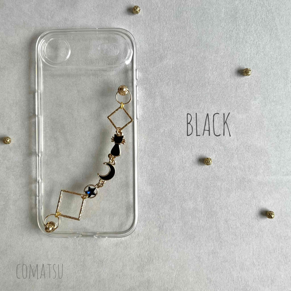 【全機種対応】夜空と猫 ハンドホルダー付きスマホケース ねこ好きさん ハンドベルト ストラップ付きスマホカバー 5枚目の画像