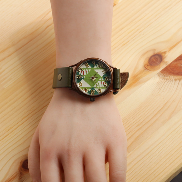 國產京畿道錶盤菱紋WJ-004 L尺寸MADE IN JAPAN手工手錶chi木皮革 第2張的照片