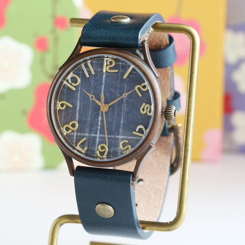 工芸品 金彩銀彩で作るハンドメイドウォッチ 文字盤 「紺」 選べる文字