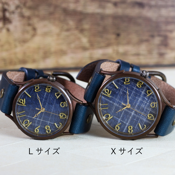 金銀錶盤藏青色WJ-008 L尺寸MADE IN JAPAN手工手錶chi木皮革 第3張的照片