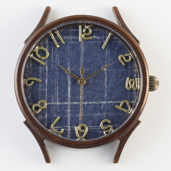 金銀錶盤藏青色WJ-008 L尺寸MADE IN JAPAN手工手錶chi木皮革 第4張的照片